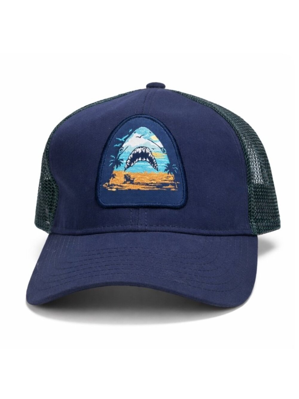 Life Is Good Kids Youth Core Mesh Trucker Hat Blue Jaws Shark Beach New upf 50